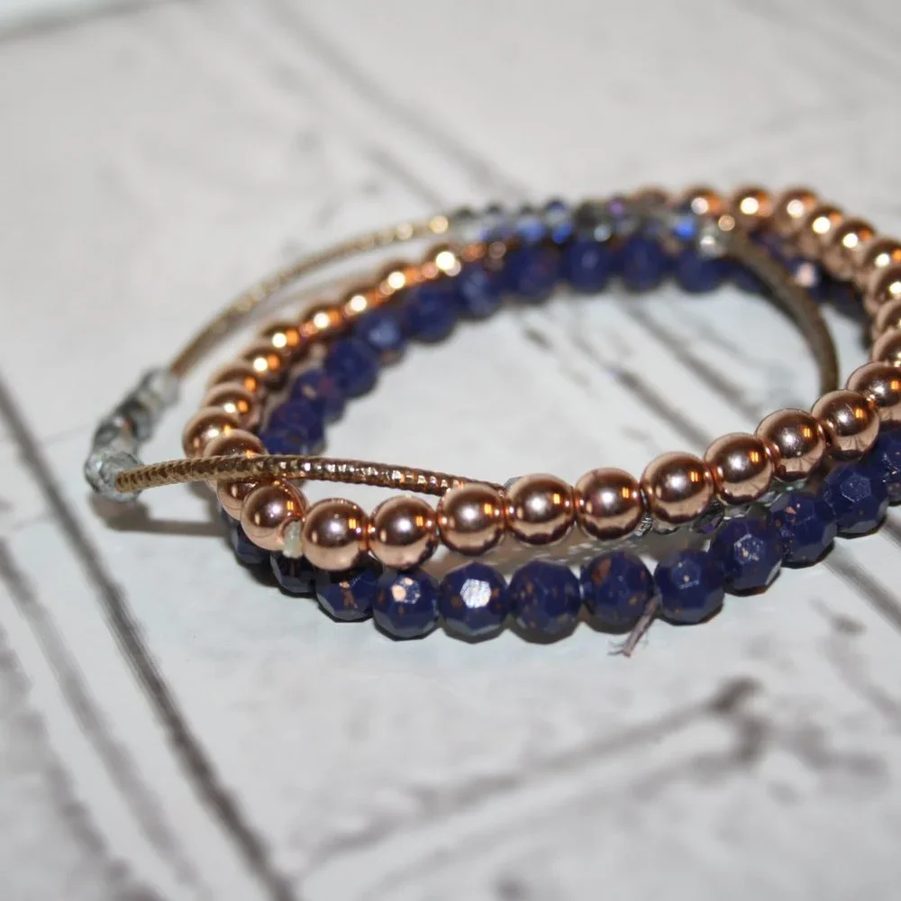 Beautiful blue and gold beaded bracelet set 7